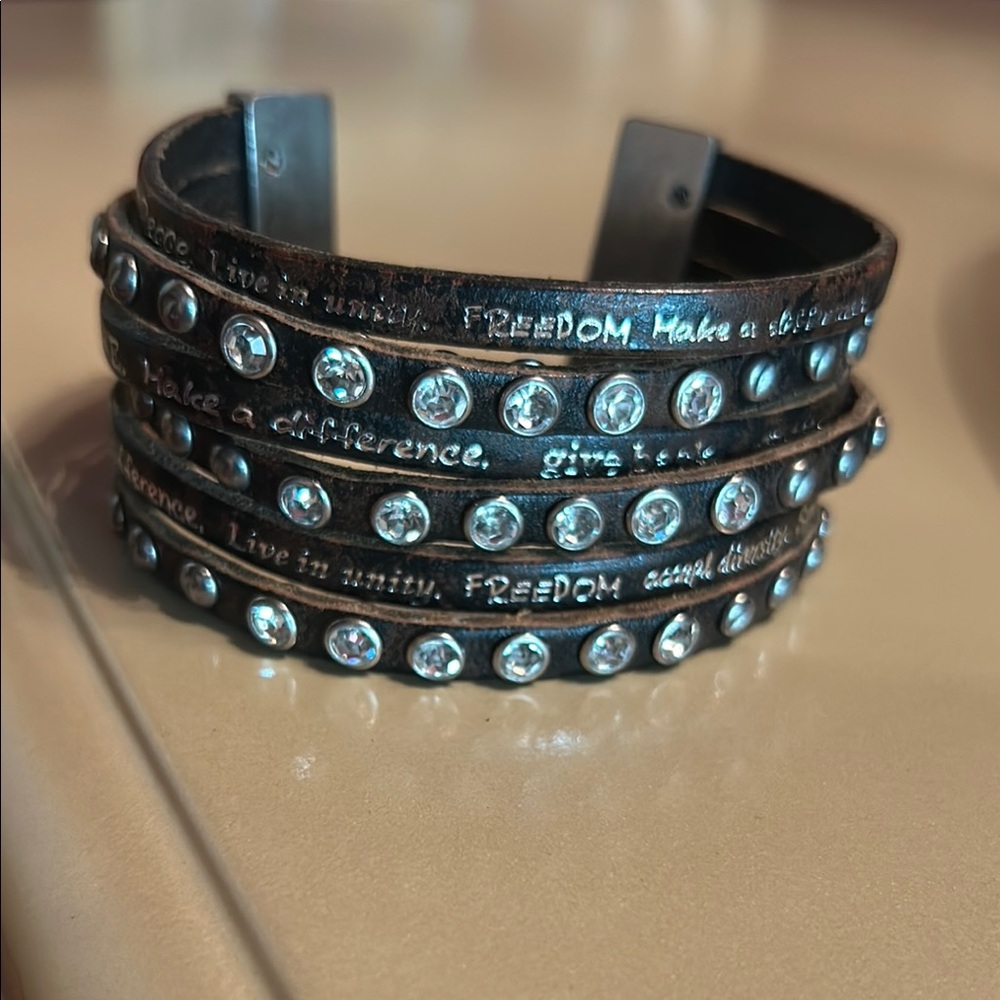 Unisex Chocolate Brown Studded Humanity Bracelet with Silver Accents